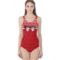 Red Ribbon Black Christmas Pattern Pattern Women s One Piece Swimsuit View1