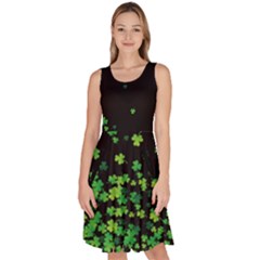 Shamrock Falling Black Knee Length Skater Dress With Pockets by CoolDesigns