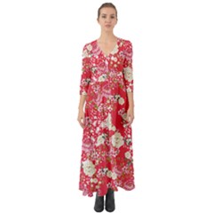 Red Peony Button Up Boho Maxi Dress by CoolDesigns