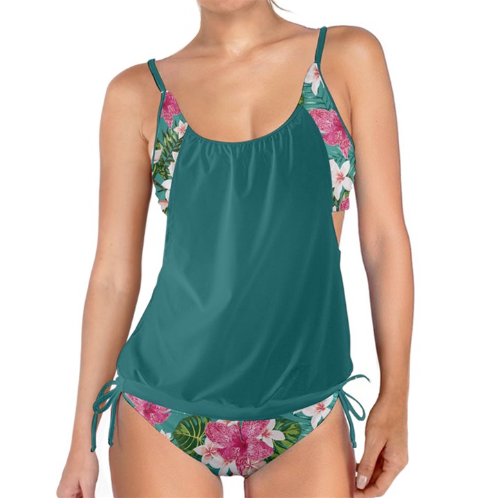 Dark Mint Hawaii Purple Floral Tankini Set