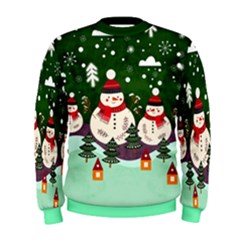 Green & Aquamarine Cool Xmas Santa Snowman Comfy Mens Holiday Sweatshirt by CoolDesigns