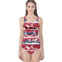 Red Navy Snow Black Christmas Pattern Pattern Women s One Piece Swimsuit View1