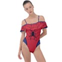 Spider Web Red Bats Frill Detail One Piece Swimsuit View1