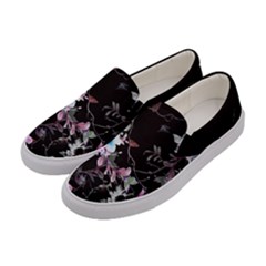 Black Vintage Floral Flower Womens Slip Ons by CoolDesigns