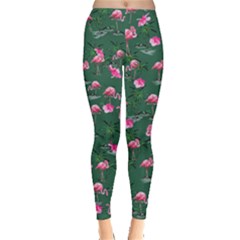 Flamingo Birds Green Summer Hot Tropical Leggings by CoolDesigns