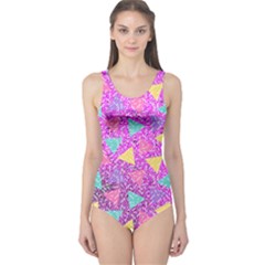 Fuchsia Triangles Pop Art One Piece Swimsuit by CoolDesigns