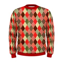 Red Checkered Diamond Tarton Patter Soft Comfy Mens Sweatshirt by CoolDesigns