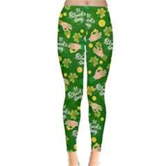 Lucky Green Shamrock Handraw Leggings  by CoolDesigns