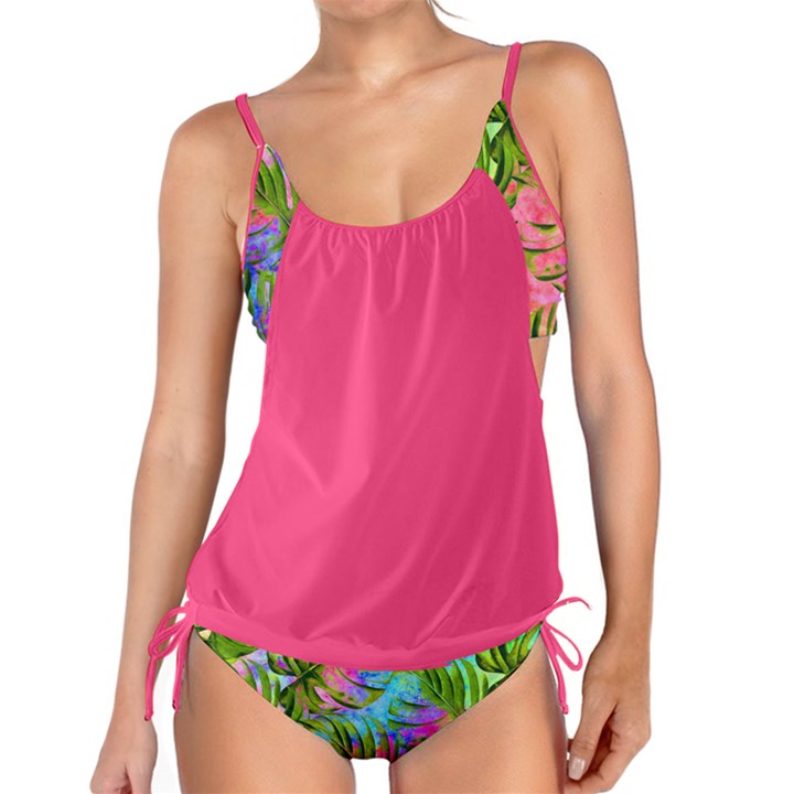 Pink Forest Purple Floral Tankini Set