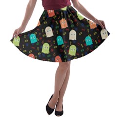 Game Console Colorful Monster Print A-line Skater Skirt by CoolDesigns