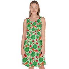 Light Green & Teal Vegetable Pattern Knee Length Skater Dress With Pockets  by CoolDesigns