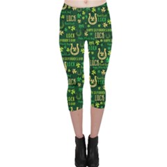 Dark Green Luck Shamrock Handraw Capri Leggings  by CoolDesigns