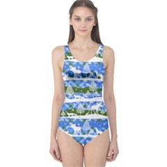 Blue Green Snow Black Christmas Pattern Pattern Women s One Piece Swimsuit by CoolDesigns