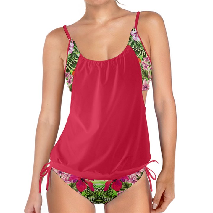 Red Jungle Purple Floral Tankini Set