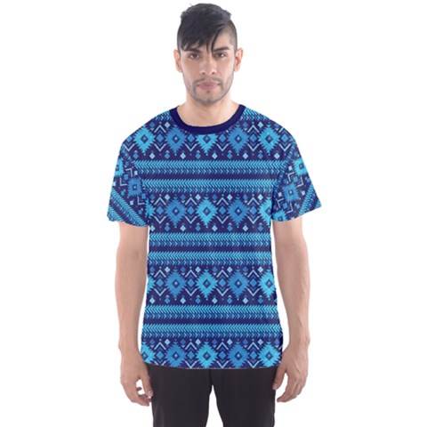 Vintage Aztec Blue African Tribal Prints Men s Sports Mesh Tee by CoolDesigns