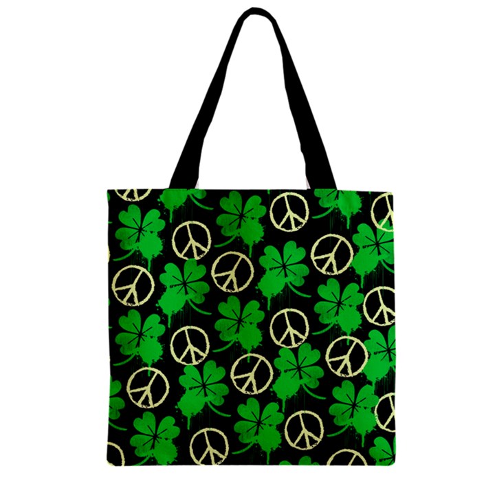 Shamrock Peace Black & Green Zipper Grocery Tote Bag