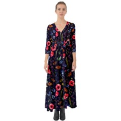 Dark Navy Button Up Boho Maxi Dress by CoolDesigns