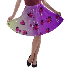 Japanese Print Purple Ladybugs Insect A-line Skater Skirt by CoolDesigns