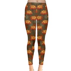 Dark Olive Green Autumn Fall Tree Leggings  by CoolDesigns