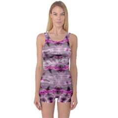 Pink Gray Tie Dye One Piece Boyleg Swimsuit by CoolDesigns