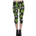 Green White Clover Shamrock Handraw Capri Leggings  View1