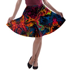 Red Colorful Hell Fire Watercolor Galaxy Printed A-line Skater Skirt by CoolDesigns