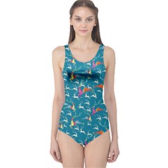 Turquoise Deer Black Christmas Pattern Pattern Women s One Piece Swimsuit by CoolDesigns