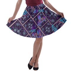 Forest Leopard Purple Tiles Print A-line Skater Skirt by CoolDesigns