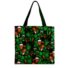 Pub Beer Pattern Green Shamrock Zipper Grocery Tote Bag by CoolDesigns