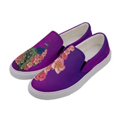 Dark Magenta Elegant Feather Peacock Bird Womens Canvas Slip Ons by CoolDesigns