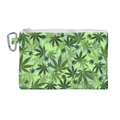 Cannabis Pale Green Marijuana Leaves Canvas Cosmetic Bag by CoolDesigns