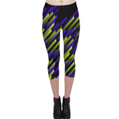 Neon Green & Purple Stripes Pattern Capri Leggings  by CoolDesigns