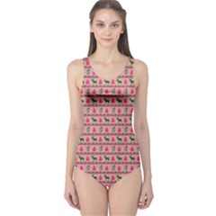 Pink Xmas Pattern Black Christmas Pattern Pattern Women s One Piece Swimsuit by CoolDesigns