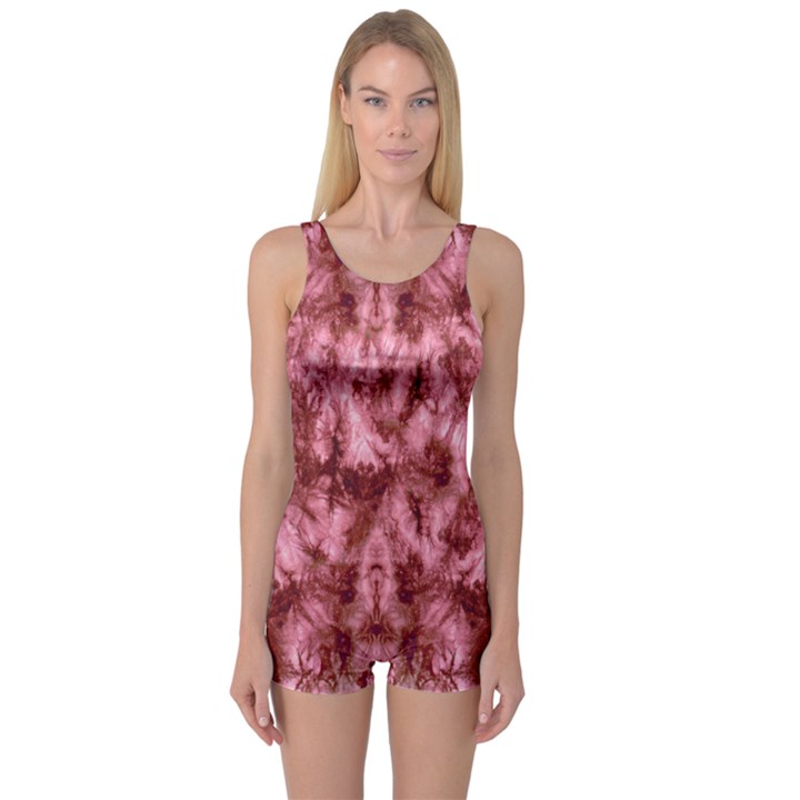 Red Tie Dye One Piece Boyleg Swimsuit