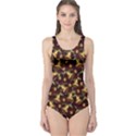 Red Vintage Bell Black Christmas Pattern Pattern Women s One Piece Swimsuit View1