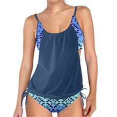 Blue Pattern Purple Floral Tankini Set by CoolDesigns