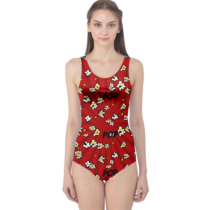 Red Shocking Popcorn POP ART One Piece Swimsuit