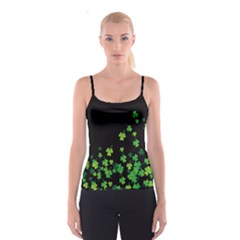 Shamrock Flow Dark Green Shamrock Pattern Black Spathetti Strap Top by CoolDesigns