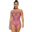 Coral Damask Party Cut-Out Retro Full Coverage Swimsuit View1