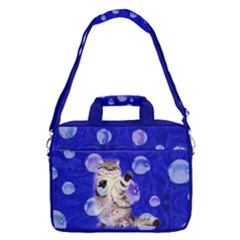 Blue Bubbles Cute Cat 16  Shoulder Laptop Bag  by CoolDesigns