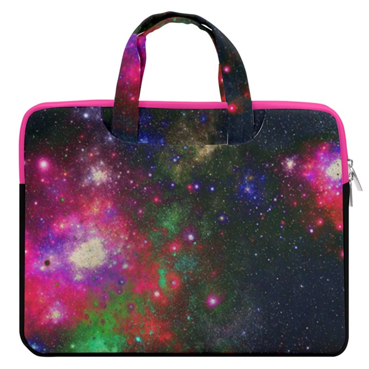 Deep Pink Star Green Galaxy Night Stars Carrying Handbag Laptop 16  Double Pocket Laptop Bag 