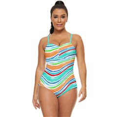 Light Colorful Mint Curves Athletic Retro Full Coverage Swimsuit by CoolDesigns