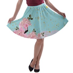 Sparkle Stars Turquoise Flamingo A-line Skater Skirt by CoolDesigns