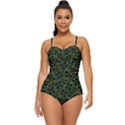 Shamrock Shadow Black Handraw Retro Full Coverage Swimsuit View1