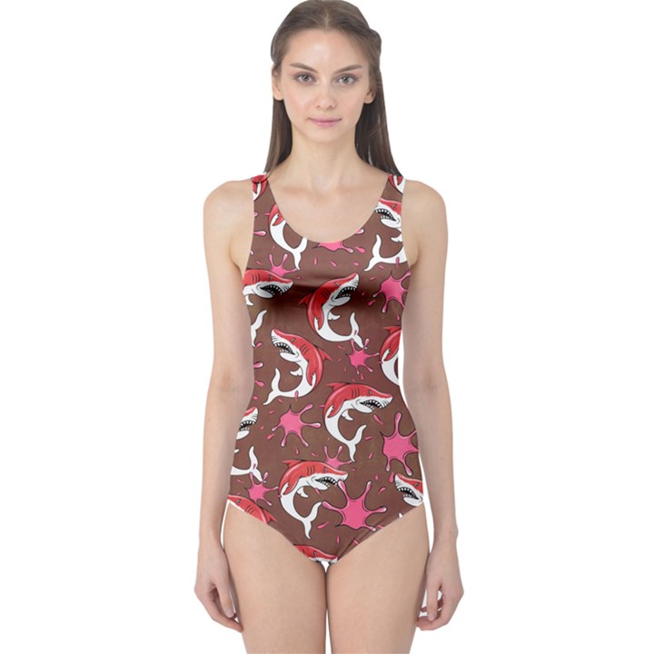 Pattern Sharks Pale Indian Red One Piece Swimsuit