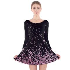 Blossom Black Night Japanese Style Cherry Blossom Long Sleeve Velvet Skater Dress by CoolDesigns