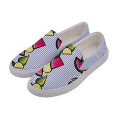 Cute Fruits Colorful Stripes Printed Canvas Womens Slip Ons by CoolDesigns