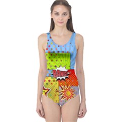 Sky Blue Bang Pop Art One Piece Swimsuit by CoolDesigns