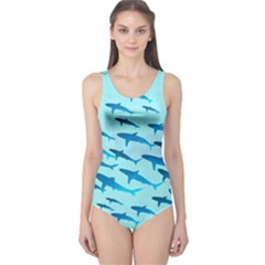 Calm Ocean Turquoise Sharks Pattern One Piece Swimsuit by CoolDesigns