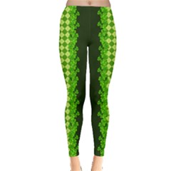 Checkered Green Shamrock Leaves Leggings  by CoolDesigns